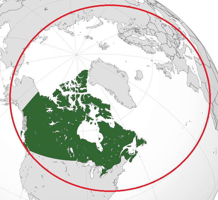 Portion du globe terrestre laissant voir le Canada et l'Union Européenne