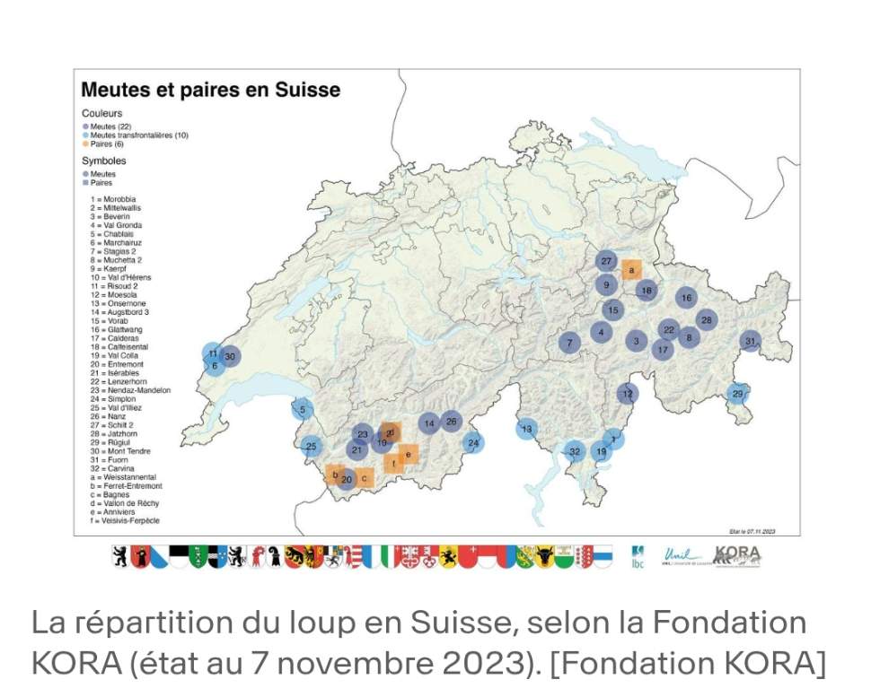 carte repartion des loups sur le territoire suisse en novembre 2023