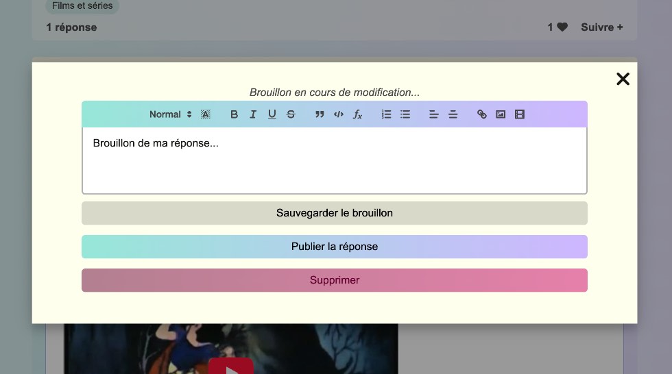 Capture d'écran d'un brouillon de réponse en cours de modification