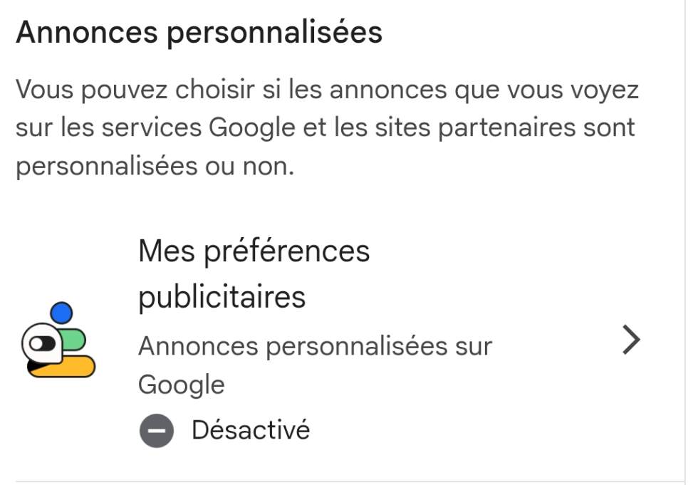 paramètres mes identifiant publicitaire